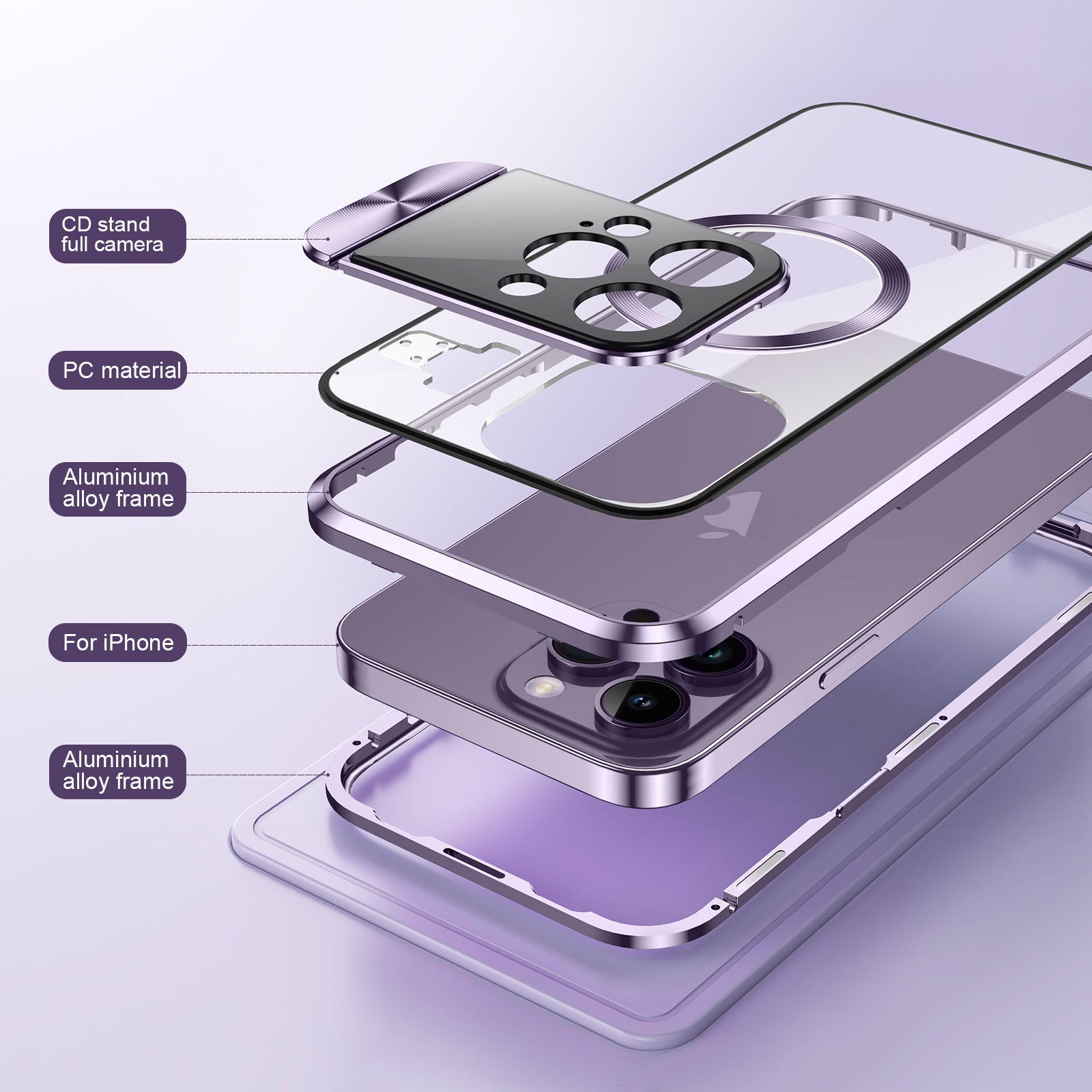 Compatible with MagSafe Phone Cover for iPhone 13 Pro Max 6.7 inch Tempered Glass+Aluminum Alloy+PC Kickstand Case - Silver Compatible with MagSafe Phone Cover for iPhone 13 Pro Max 6.7 inch Tempered Glass+Aluminum Alloy+PC Kickstand Case - Silver